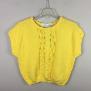 Vintage yellow cotton cable knit cropped sweater